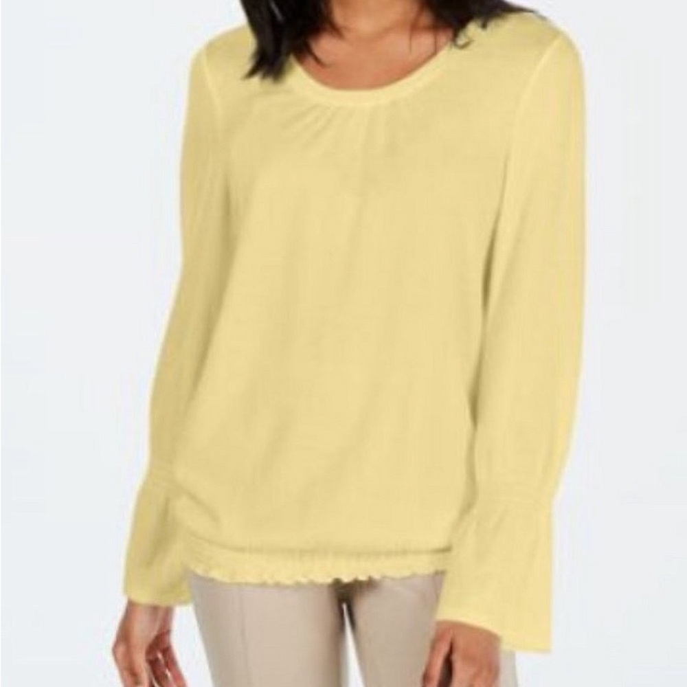 Style & Co Yellow Smocked Hem Lightweight Sweater Size Large - Picture 2 of 5